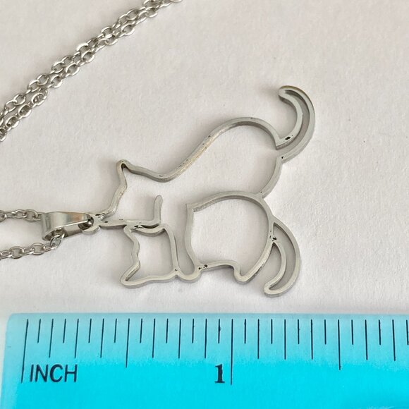 Two Cats Charm Pendant Necklace 17-19" Chain Stainless Steel Cat Lady Silhouette - Picture 8 of 8